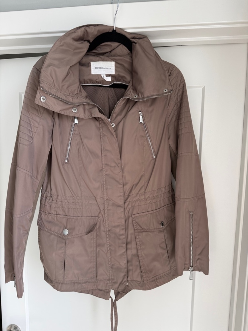 BCBGMaxAzria Taupe Utility Jacket with Zip Pockets